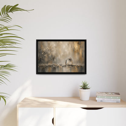 Dove Golden Abstract Framed Canvas Print