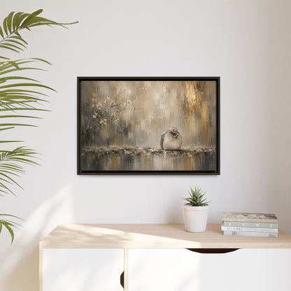 Dove Golden Abstract Framed Canvas Print
