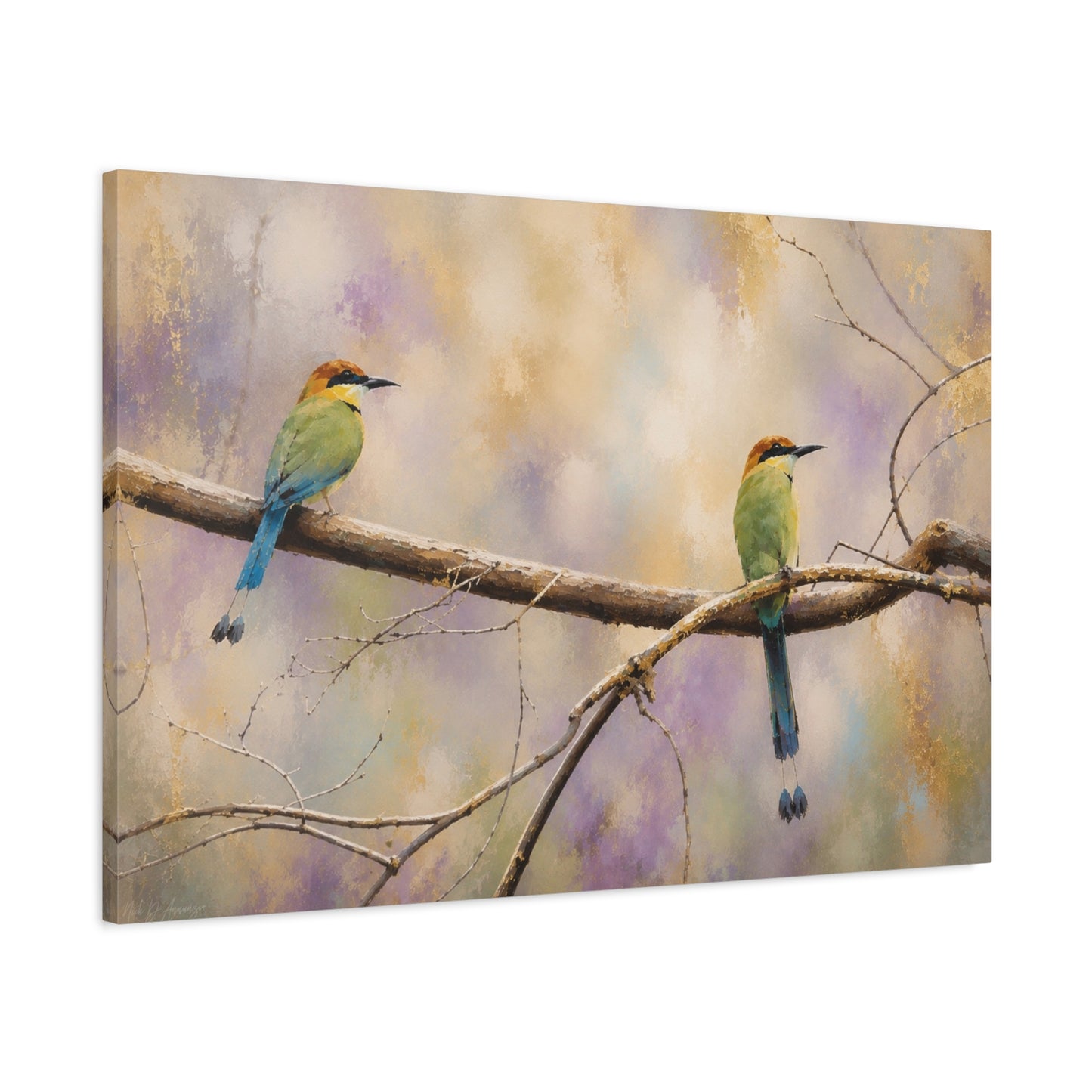 Twin Motmots in Bloom Abstract Canvas Print