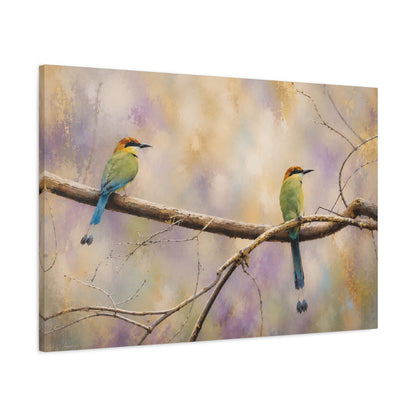 Twin Motmots in Bloom Abstract Canvas Print