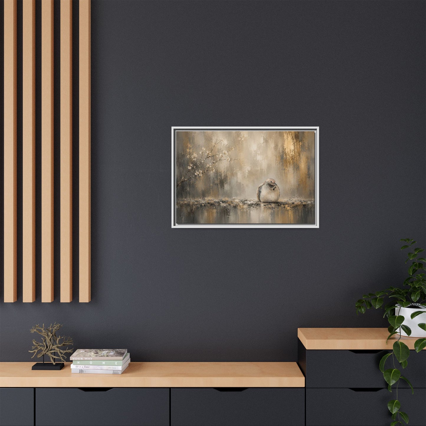 Dove Golden Abstract Framed Canvas Print