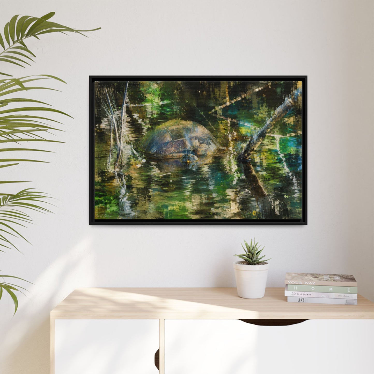 Painted Turtle Abstract Framed Canvas Print