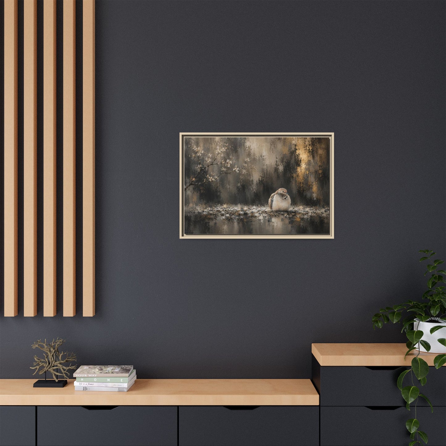 Dove Dark Abstract Framed Canvas Print