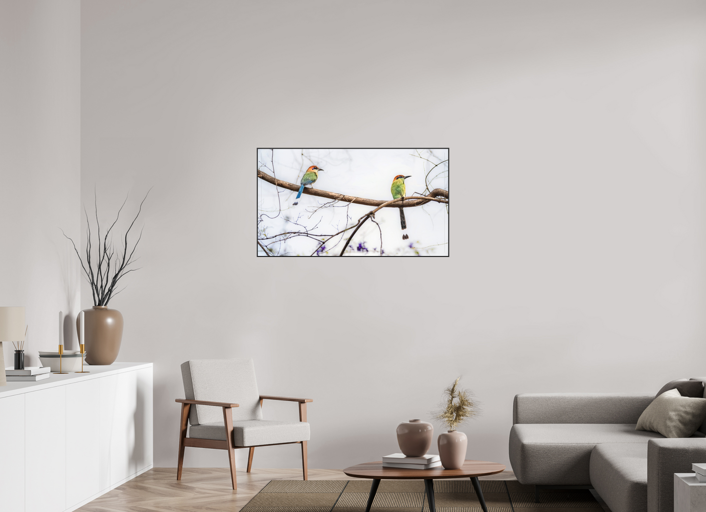 112 x 63 cm, Photo Print Under Acrylic Glass 2mm, Matte, Aluminum ArtBox, 25mm (Black) Twin Motmots | Acrylic Glass Fine Art Print