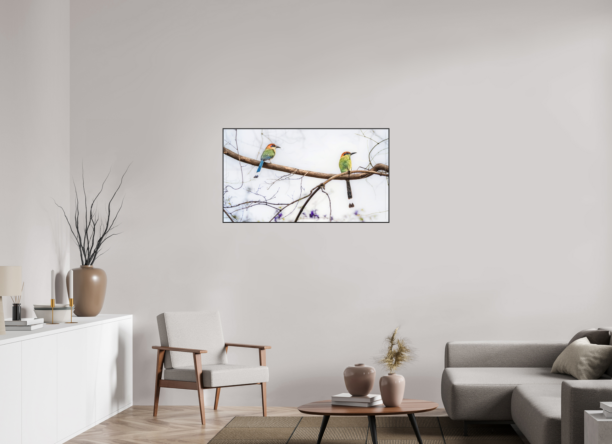 112 x 63 cm, Photo Print Under Acrylic Glass 2mm, Matte, Aluminum ArtBox, 25mm (Black) Twin Motmots | Acrylic Glass Fine Art Print