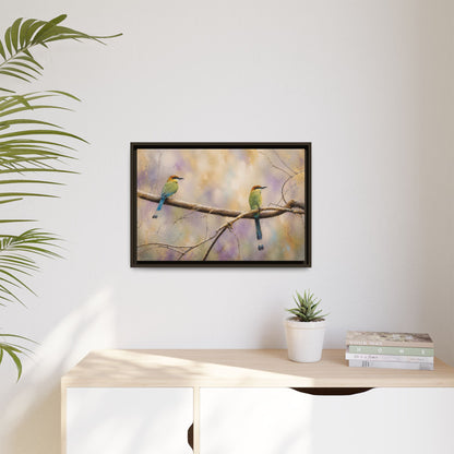 Twin Motmots in Bloom Abstract Framed Canvas Print