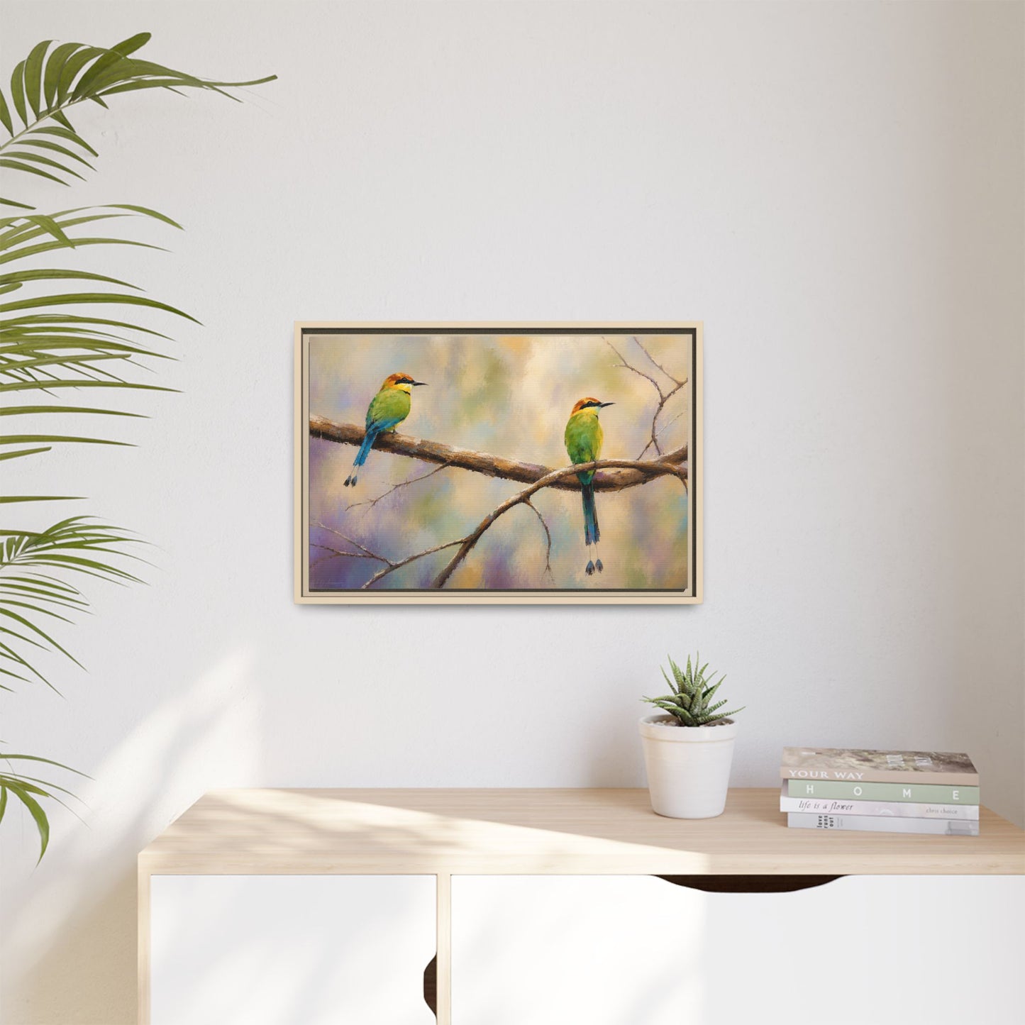 Twin Motmot Abstract Framed Canvas Print