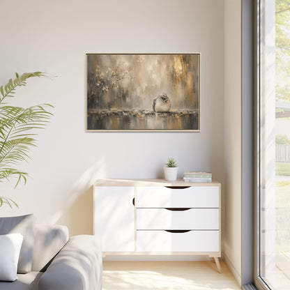 Dove Golden Abstract Framed Canvas Print