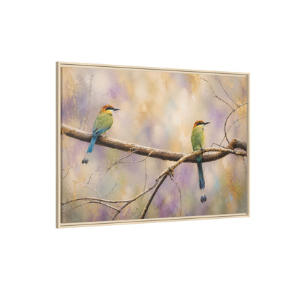 Twin Motmots in Bloom Abstract Framed Canvas Print