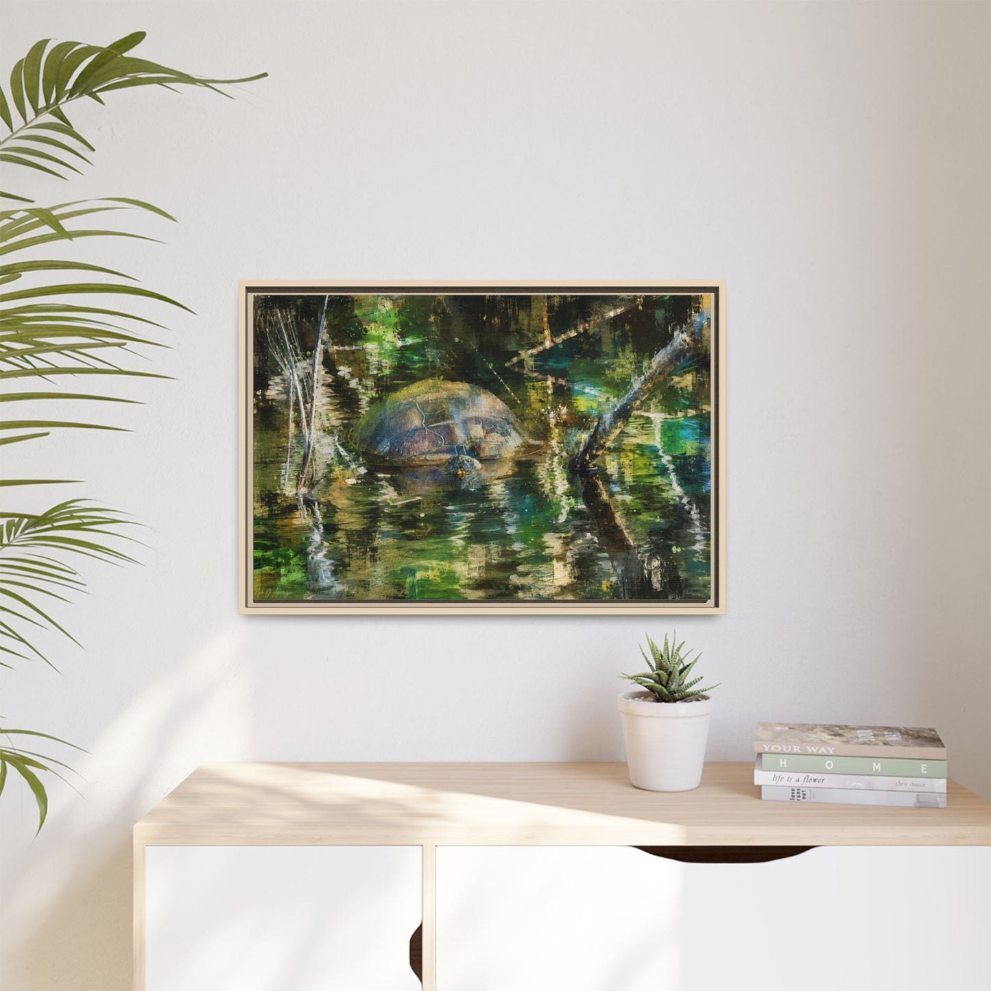 Painted Turtle Abstract Framed Canvas Print