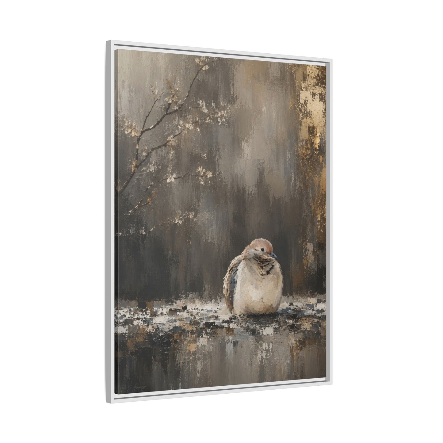 Dove in Shadow Abstract Framed Canvas Print