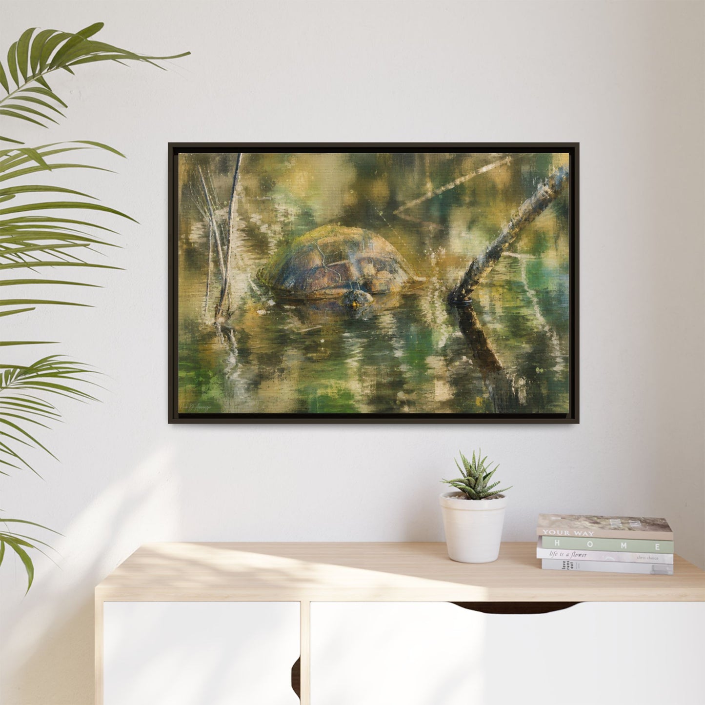 Painted Turtle Light Abstract Framed Canvas Print