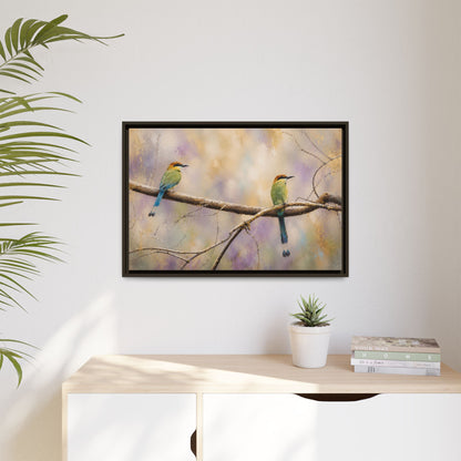 Twin Motmots in Bloom Abstract Framed Canvas Print