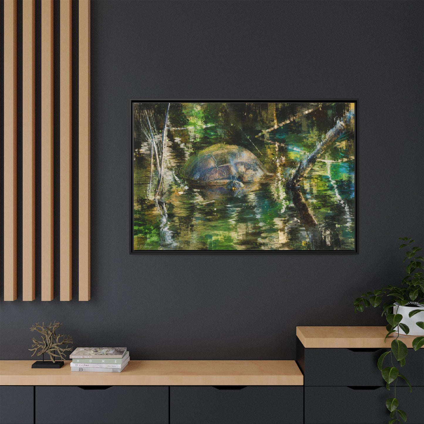 Painted Turtle Abstract Framed Canvas Print