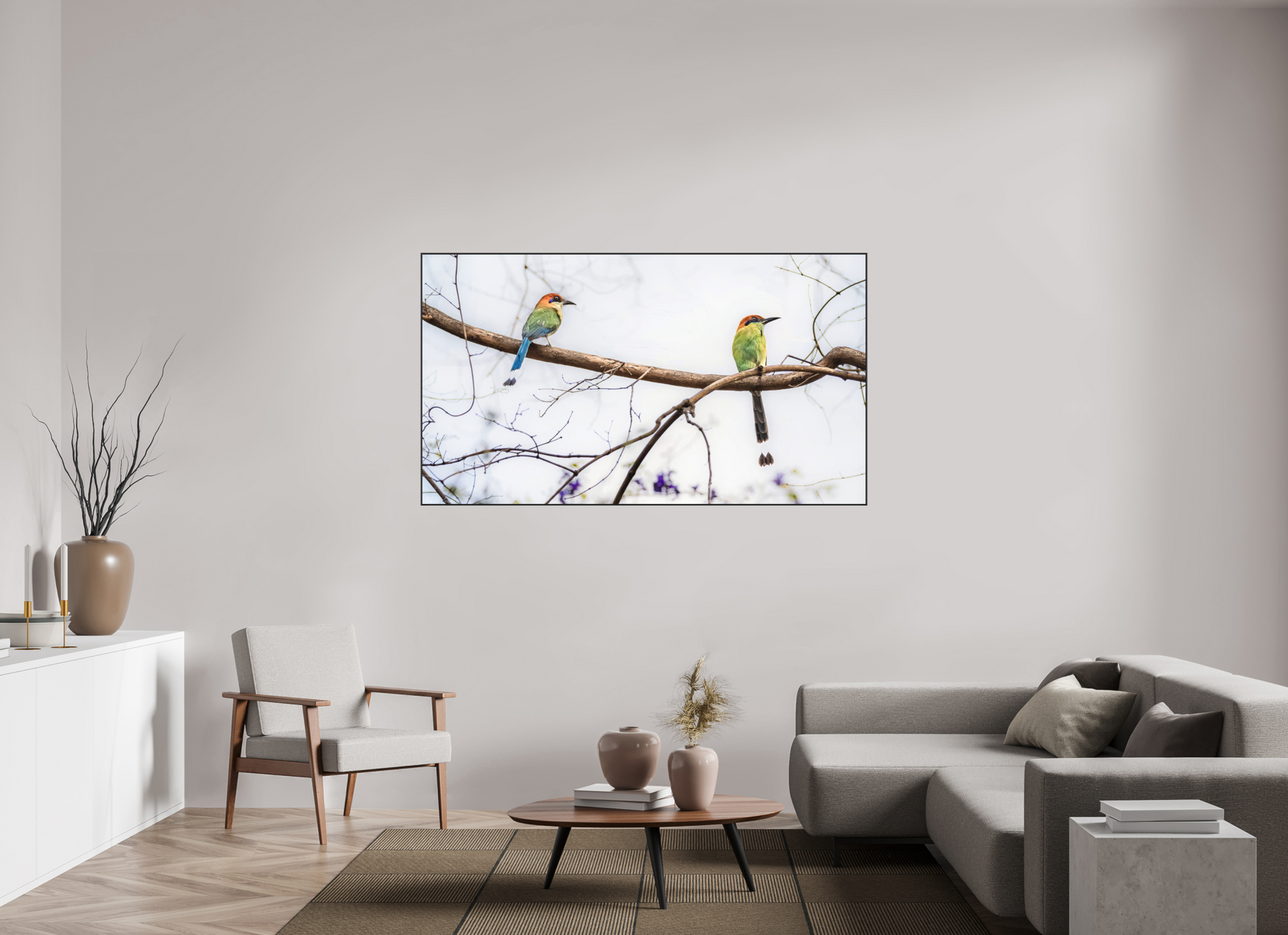 176 x 99 cm, Photo Print Under Acrylic Glass 2mm, Matte, Aluminum ArtBox, 25mm (Black) Twin Motmots | Acrylic Glass Fine Art Print