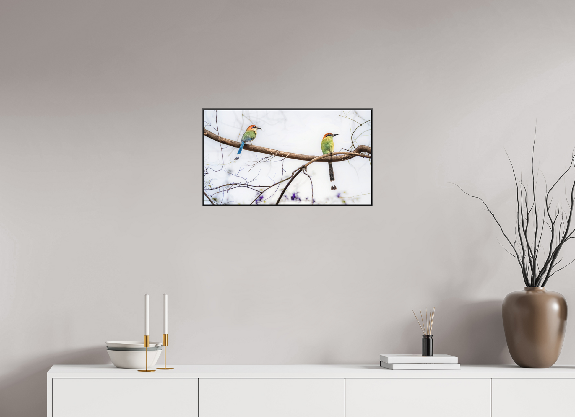 64 x 36 cm, Photo Print Under Acrylic Glass 2mm, Matte, Aluminum ArtBox, 25mm (Black) Twin Motmots | Acrylic Glass Fine Art Print