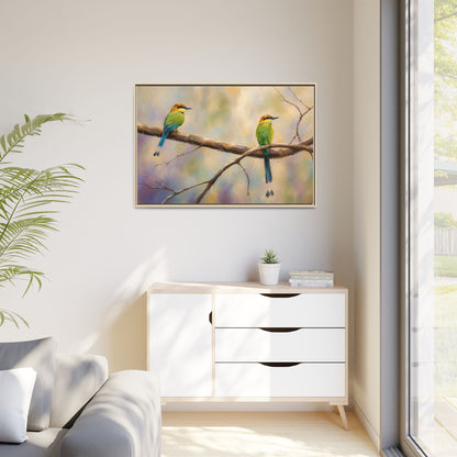 Twin Motmot Abstract Framed Canvas Print