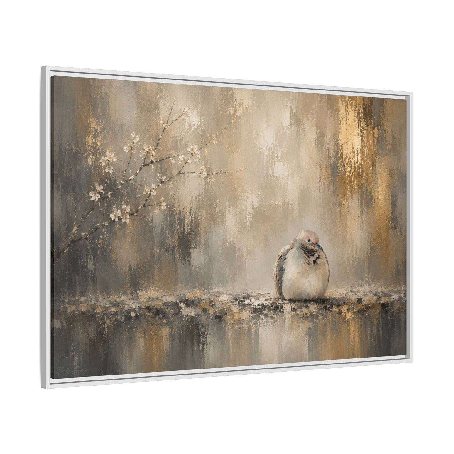 Dove Golden Abstract Framed Canvas Print