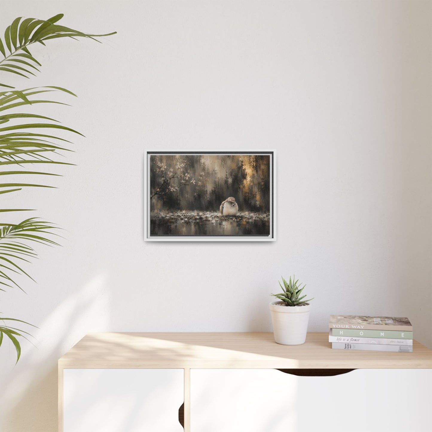 Dove Dark Abstract Framed Canvas Print