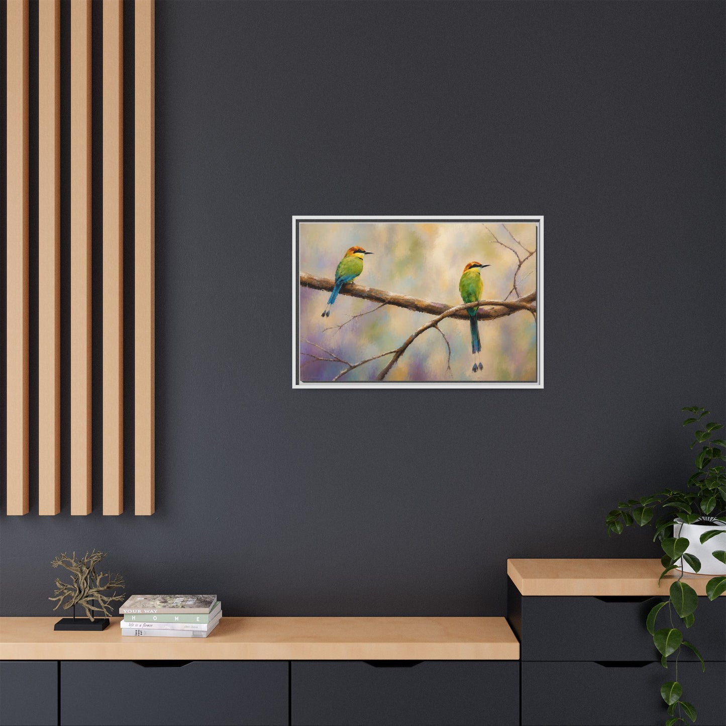 Twin Motmot Abstract Framed Canvas Print