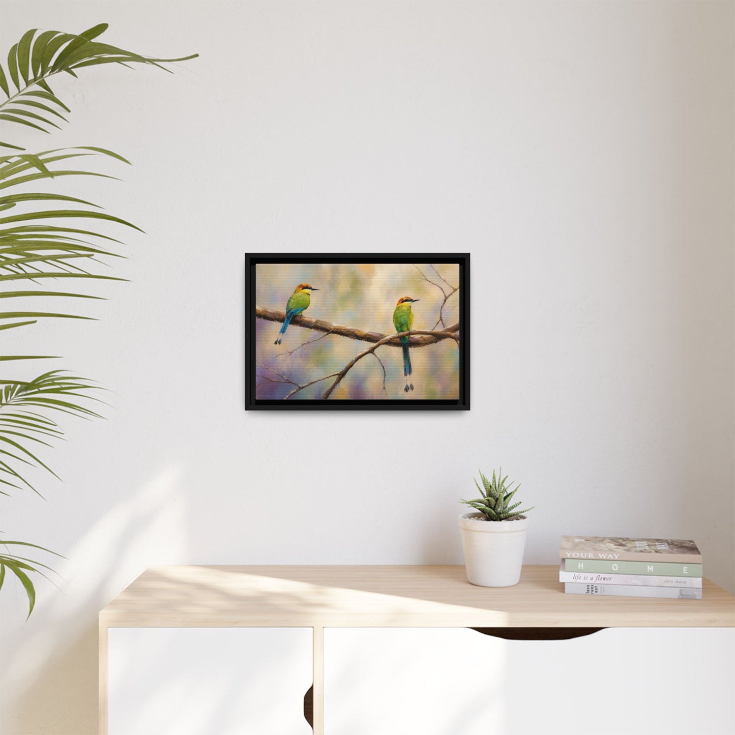 Twin Motmot Abstract Framed Canvas Print