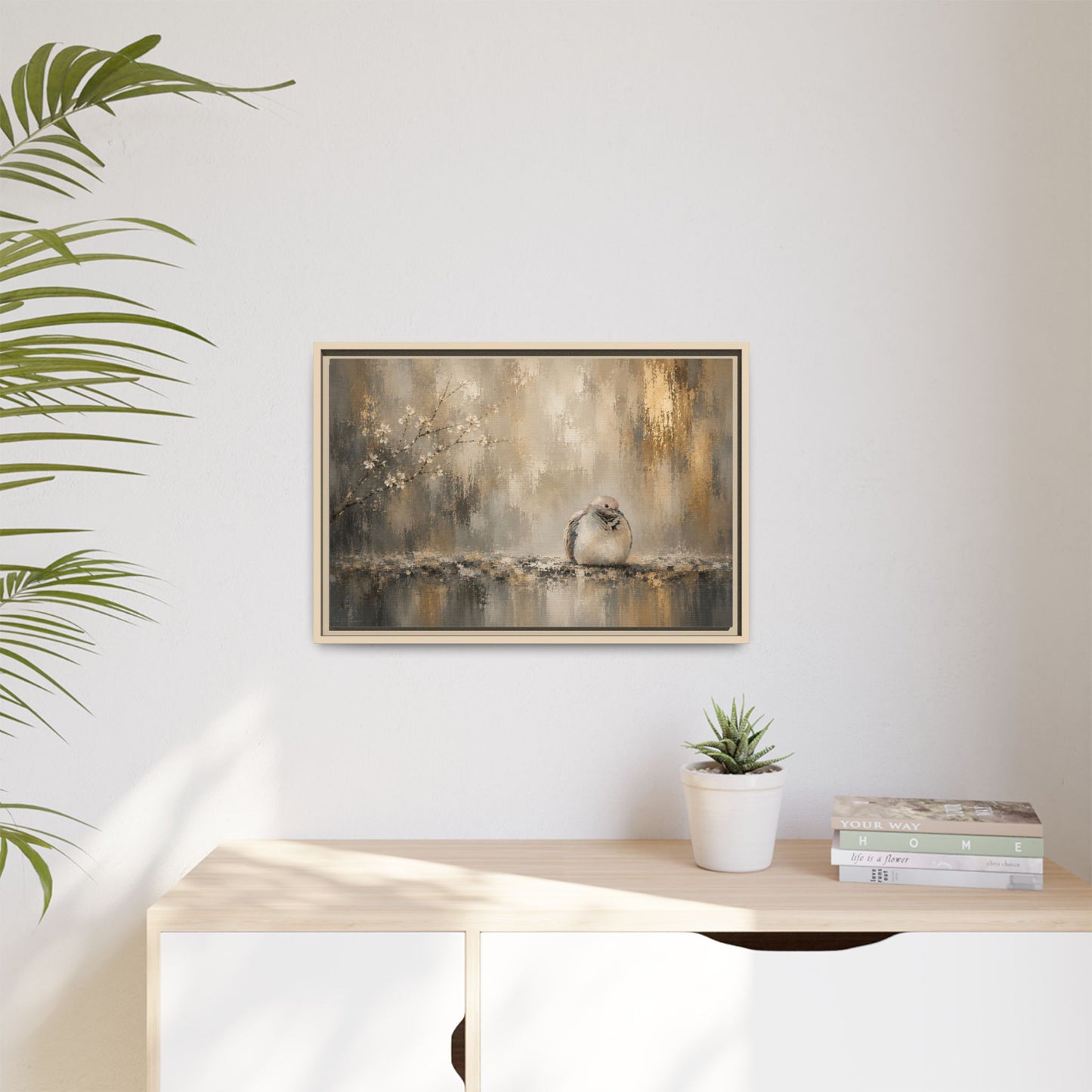 Dove Golden Abstract Framed Canvas Print