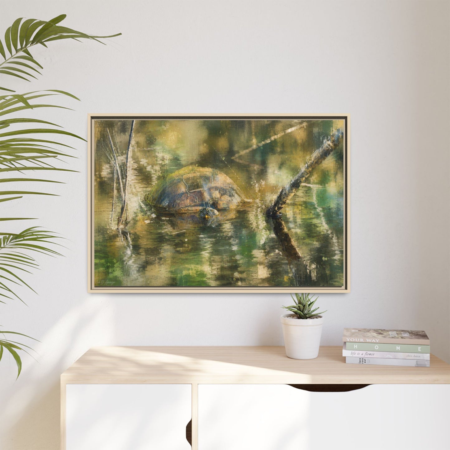 Painted Turtle Light Abstract Framed Canvas Print