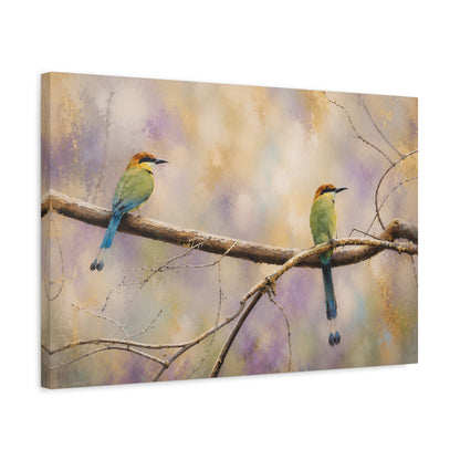 Twin Motmots in Bloom Abstract Canvas Print