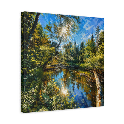 Blue and green abstract Ontario river canvas wall art by WildLenz