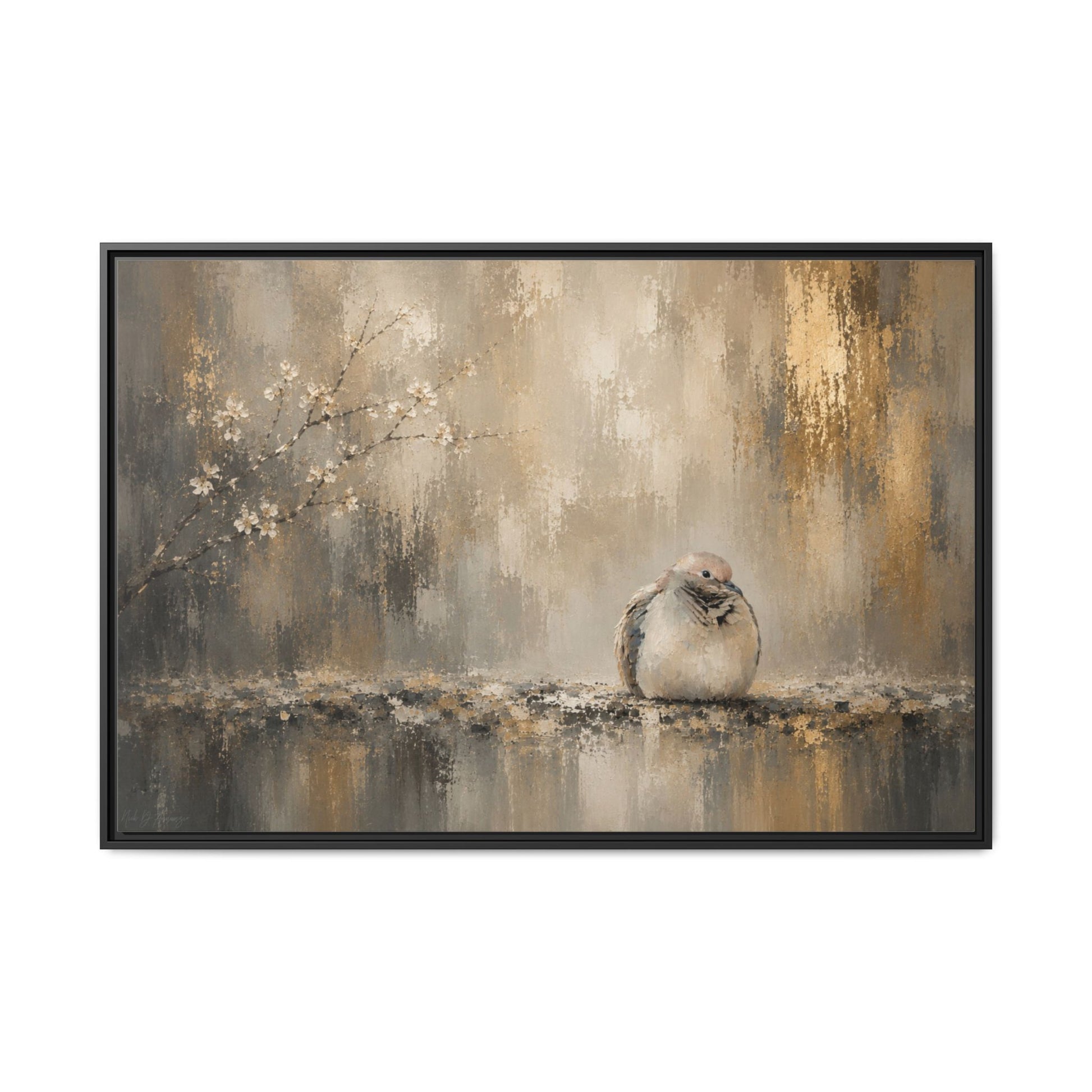 Dove Golden Abstract Framed Canvas Print by WildLenz