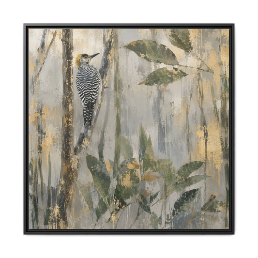Golden-Cheeked Woodpecker Abstract Framed Canvas Print by WildLenz