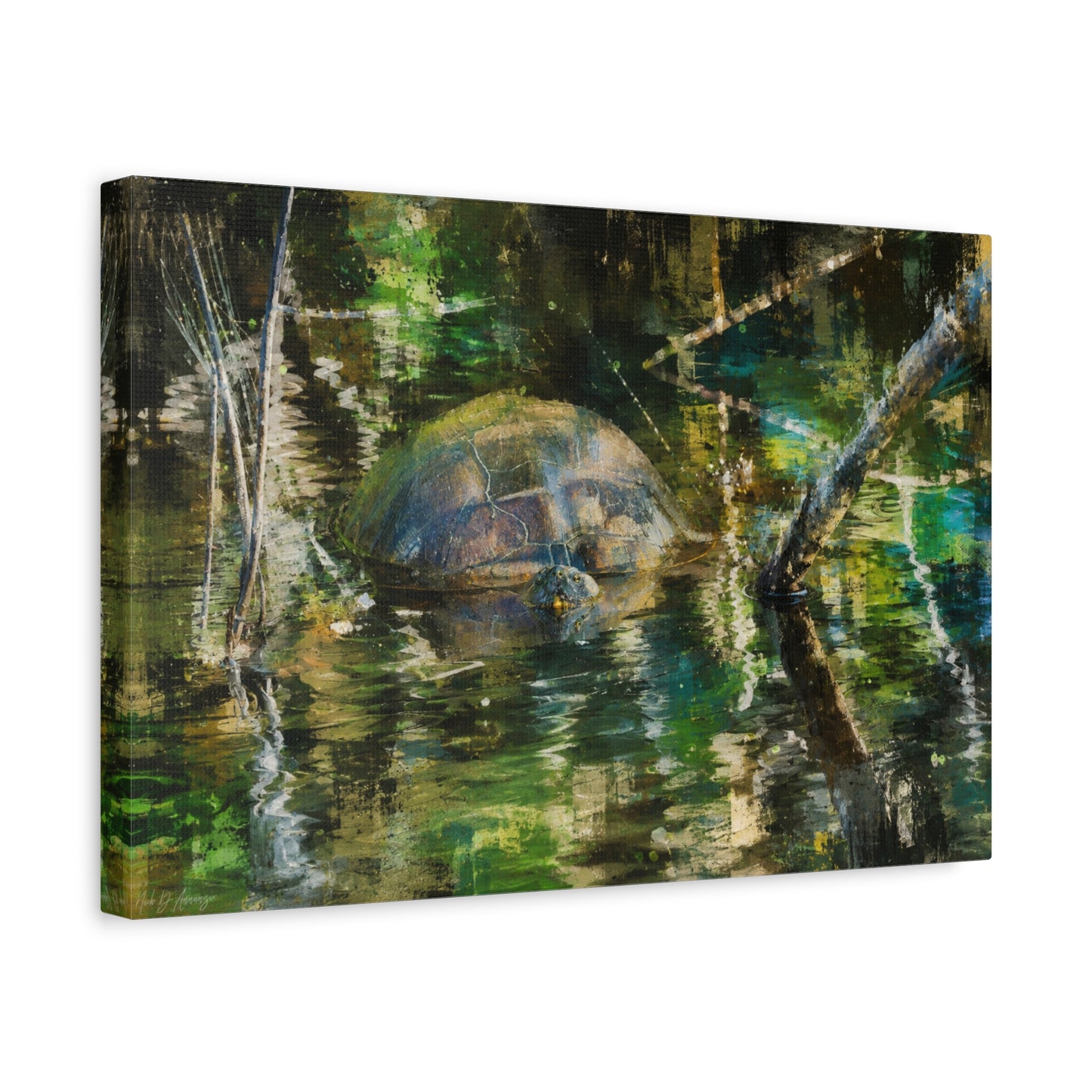 Green abstract turtle canvas wall art by WildLenz