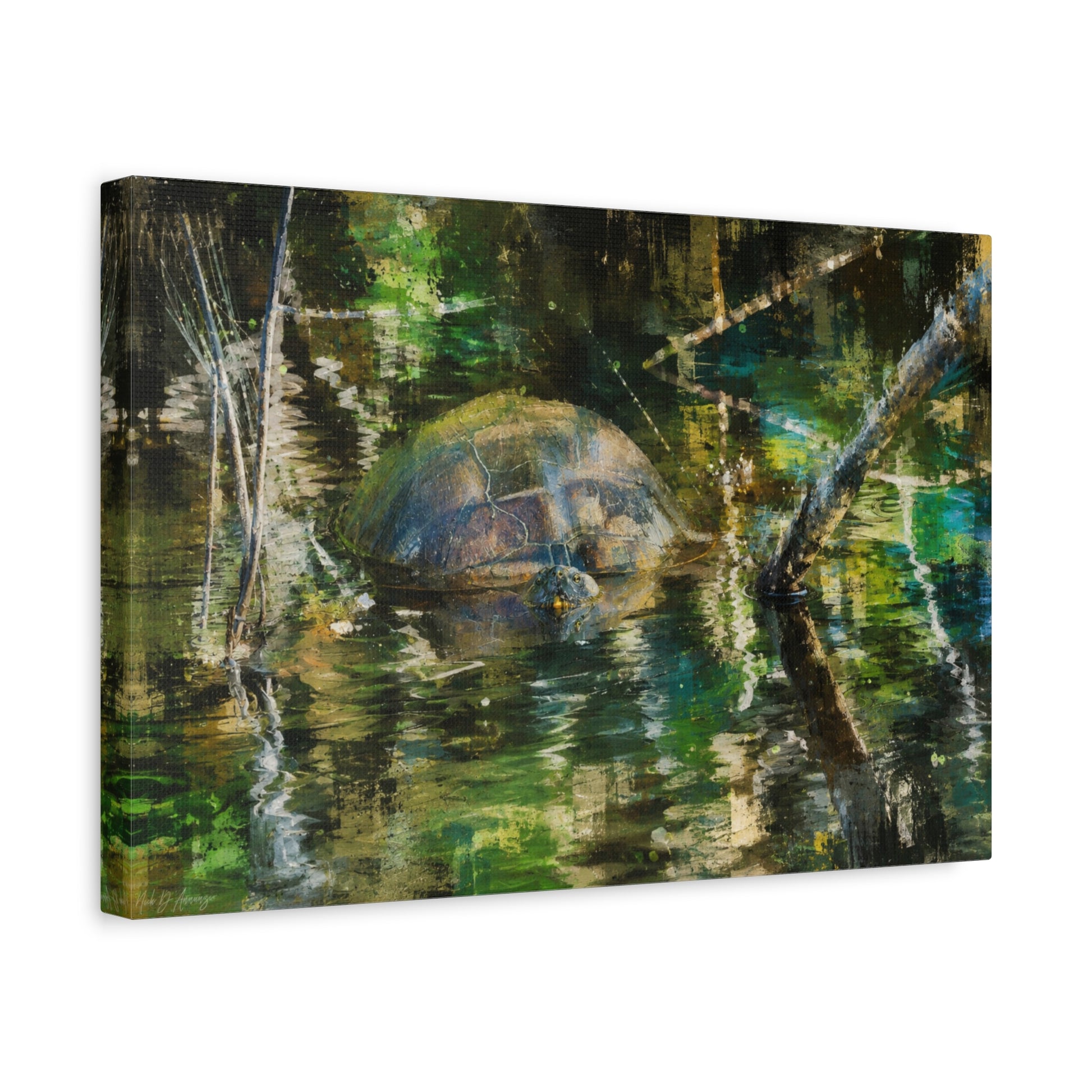 Green abstract turtle canvas wall art by WildLenz