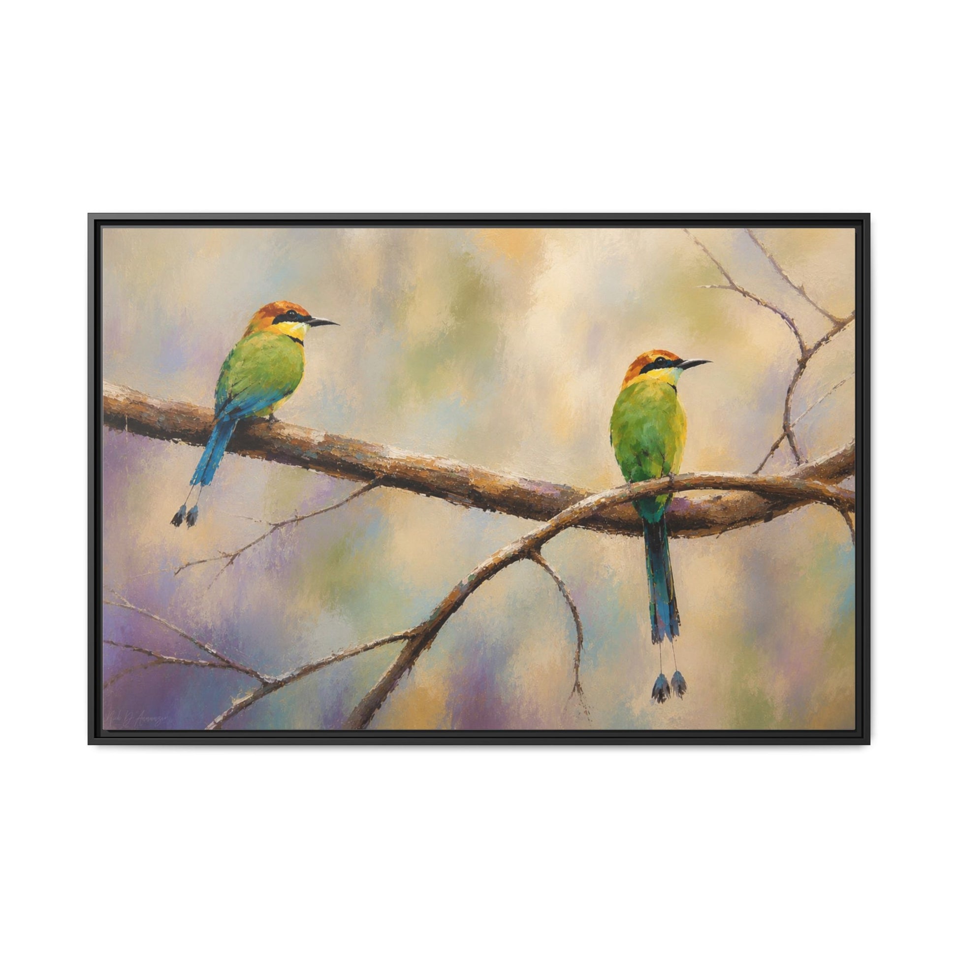 Twin Motmot Abstract Framed Canvas Print by WildLenz