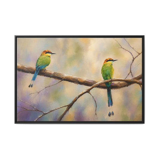 Twin Motmot Abstract Framed Canvas Print by WildLenz