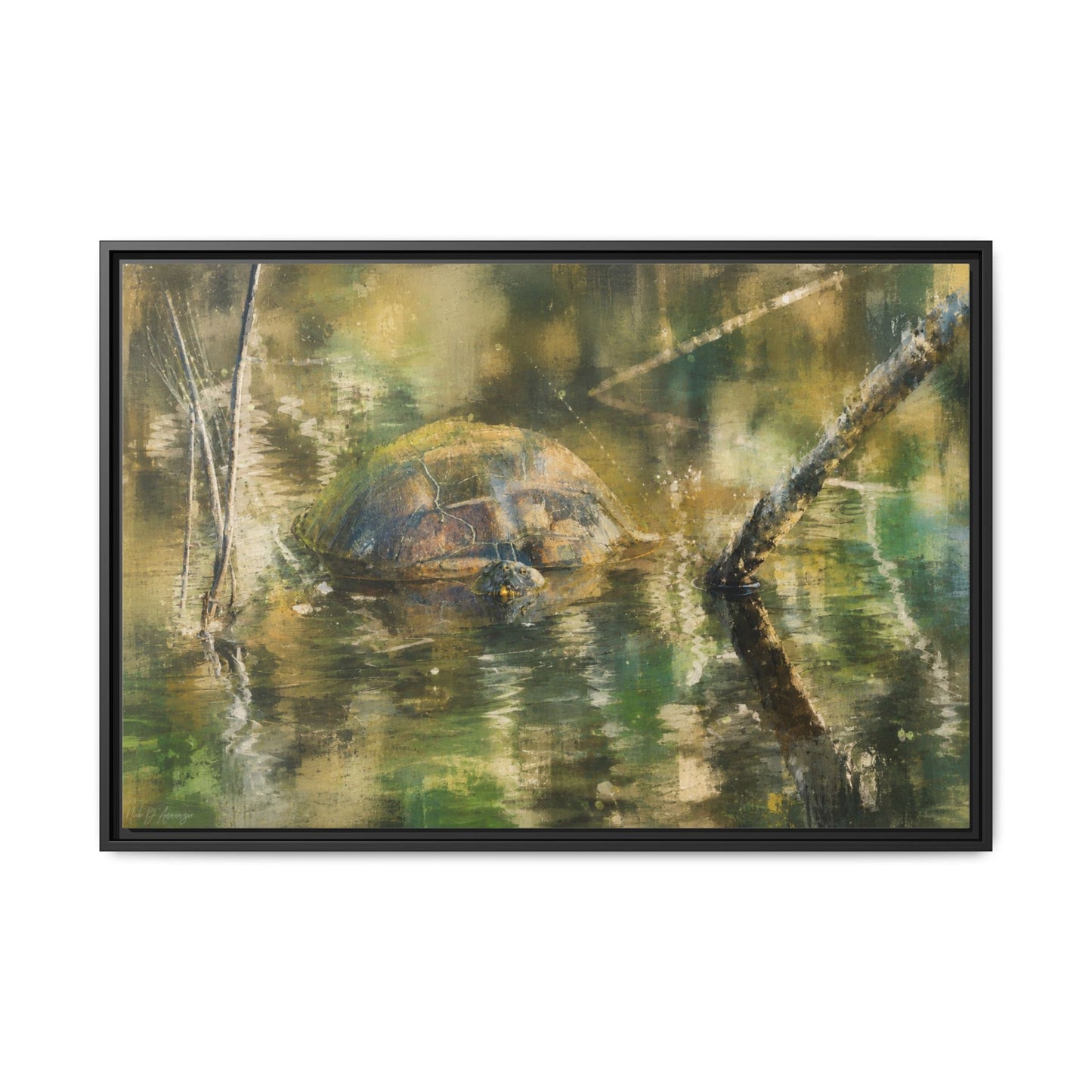 Painted Turtle Light Abstract Framed Canvas Print by WildLenz