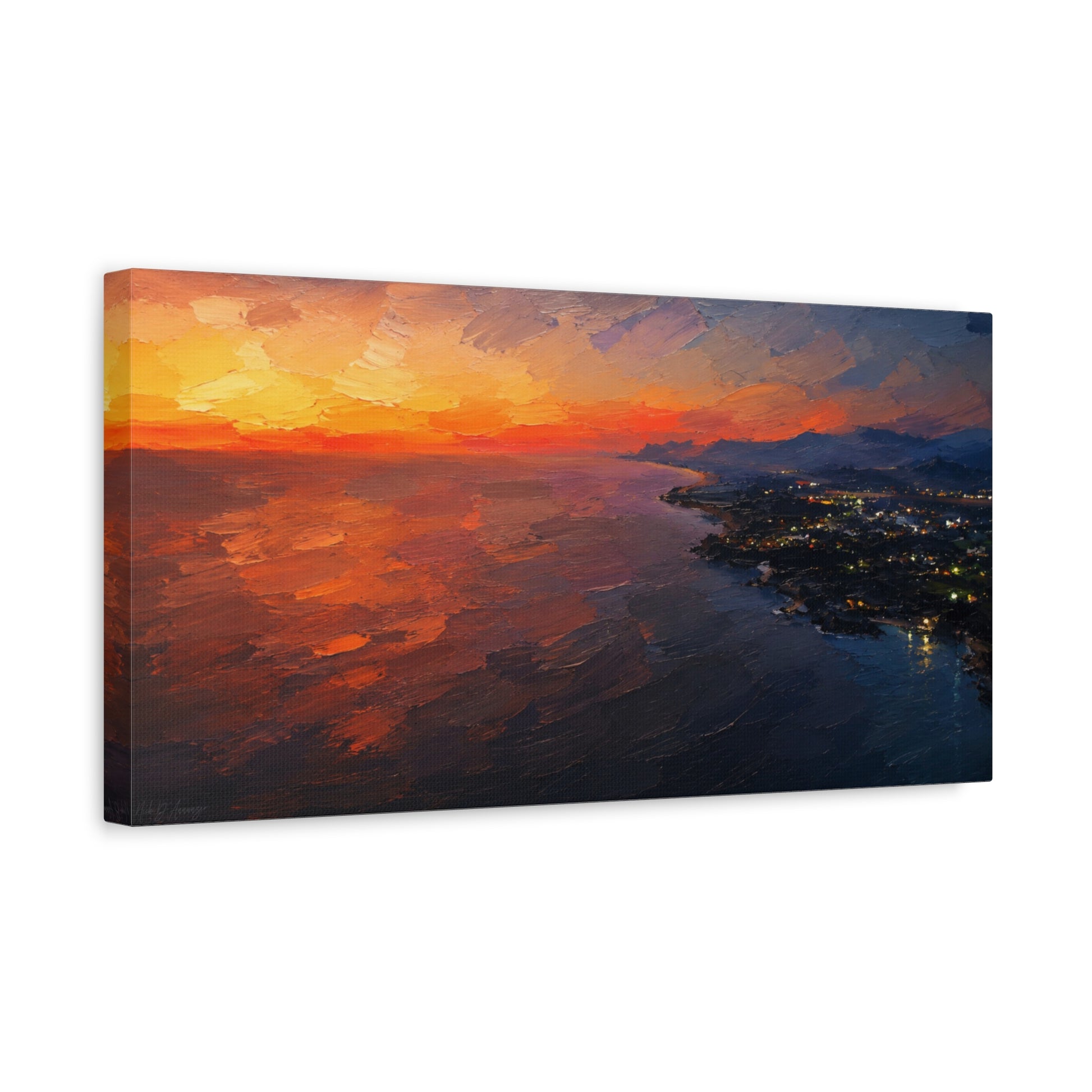 Panoramic orange Pacific coast sunset canvas wall art by WildLenz