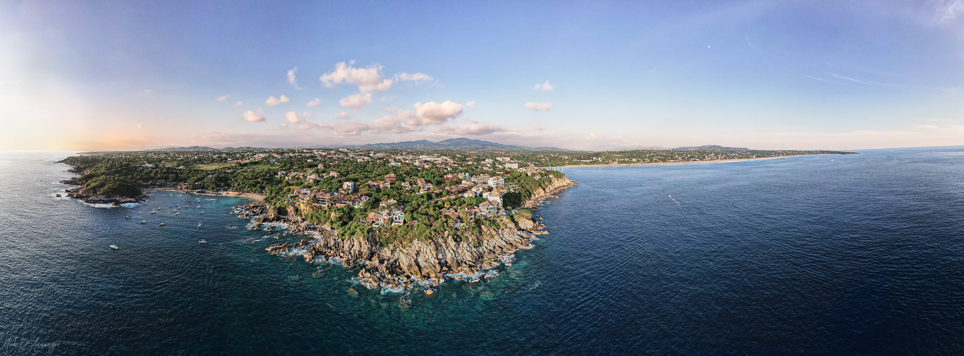 panoramic aerial view of coastal puerto escondido